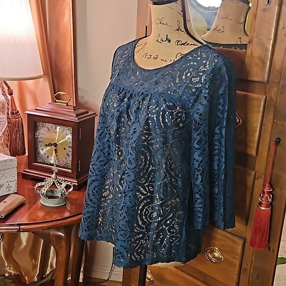 NWT Loft Outlet Teal Lace Whimsigoth Top size Small Petite - Picture 3 of 11